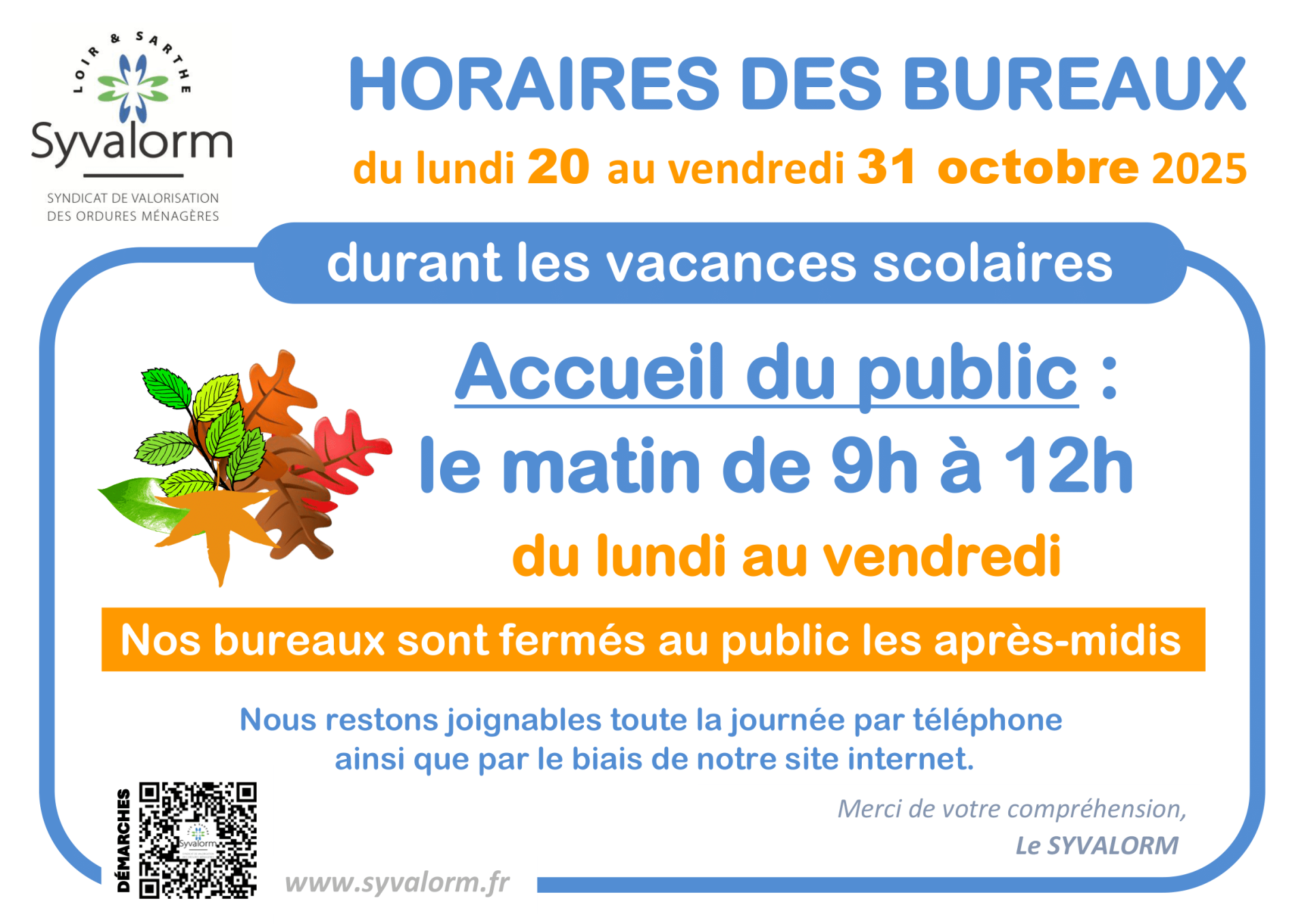 Affiche horaires adaptes bureaux vacances de toussaint 2025 1